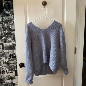 h&m lavender chunky v-neck sweater